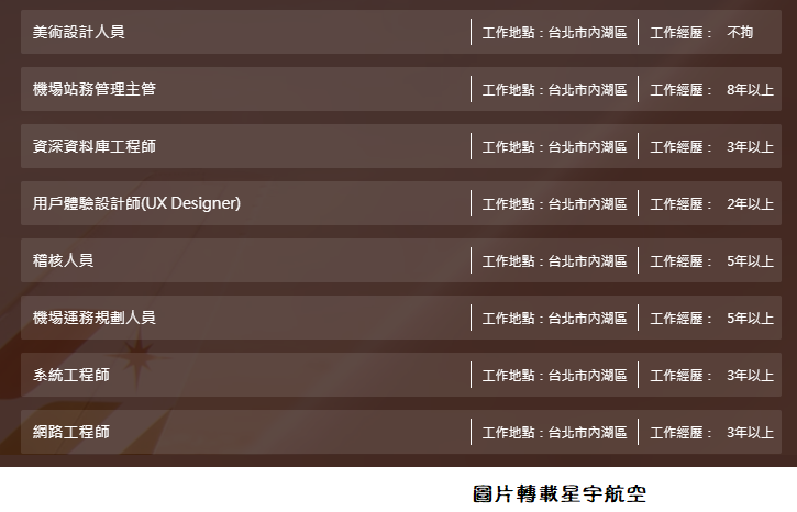 星宇航空 - 地、內勤人員